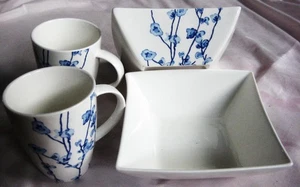 Maxwell Williams Oriental Blossom Porzellan Set 4-teilig 2 Tassen 2 eckige Schalen - Bild 1 von 3