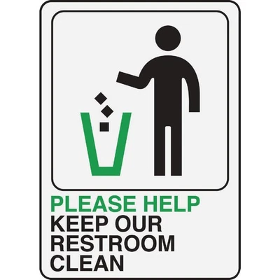 Hy-Ko Please Help Keep Restroom Clean Sign D-27 5 " x 7 " Plastic Black - Image 1 of 2