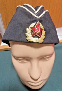 Militär Sowjetisch Russische Marine Schwarz Pilotka Mütze UdSSR Roter Stern Abzeichen, Original - Bild 1 von 11