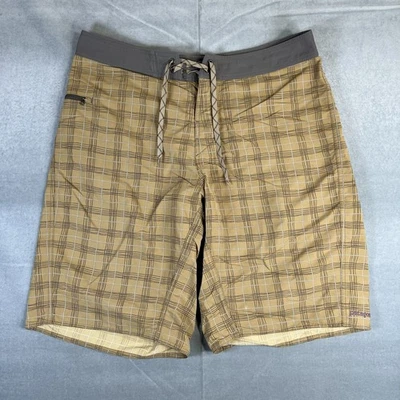 Patagonia Board Shorts Mens 36 Gold Plaid Nylon Unlined Surf Swim Pocket - Image 1 of 4