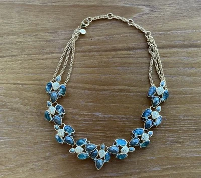 Collar Alexis Bittar Babero de Metal Dorado Azul-Verde Cristal Lucite Incrustado ¡Fantástico! Foto 1 de 4
