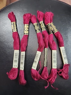 DMC Six Skeins #814 Dark Garnet 6-Strand Embroidery Cotton NIP Lot Of 6 - Image 1 of 3