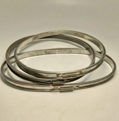 3 Old Needlepoint Embroidery Hoops Cork Lined Metal Spring Tension w/ Patina - Image 1 of 4