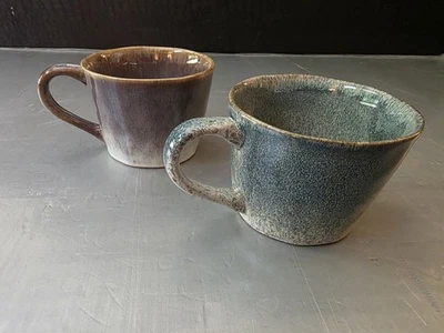 Kiln Fired Ceramic Coffee Cup/Mug Set Of Two Earth Tones Brown & Green - Image 1 of 4
