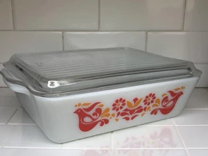 Vintage Pyrex Freundschaft Kühlschrank Geschirr mit Deckel 503 rote Vögel Made in USA - Bild 1 von 11