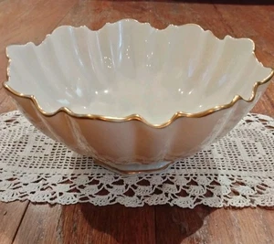 Vintage Lenox Symphony Skulptur weißer Fuß Schale gewellter Rand 24K Goldrand - Bild 1 von 7