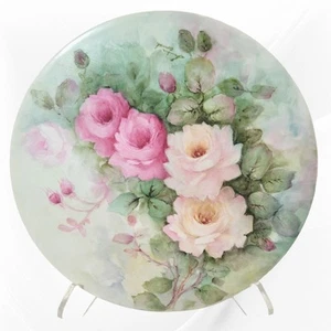 Bandeja tocador de porcelana rosa y blanca pintada a mano Art Nouveau antigua plataforma - Imagen 1 de 9