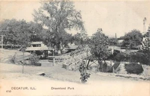 DECATUR, IL Illinois DREAMLAND PARK Foot Bridge~Windmill c1900's PCK Postcard - Picture 1 of 2
