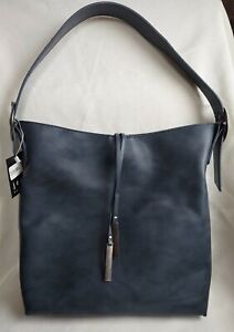 New Susan Joy Jillian Slouchy Hobo Tote Handbag Slate Blue Vegan Faux Leather