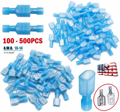 100/500Pcs Insulated Male Female Spade Terminal Crimp Electrical Wire Connectors - Image 1 of 4