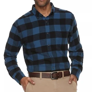 New Croft & Barrow Men Classic-Fit Blue Buffalo Check Flannel Button-Down Shirt - Picture 1 of 1