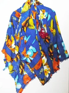 Bufanda de algodón texturizado Zara azul amarillo naranja tejida chal grande 100% algodón en muy buena condición - Imagen 1 de 7