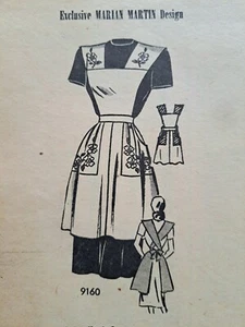 Vintage 1940s Marian Martin Full Apron Sz S 32/34 Floral Transfer - Picture 1 of 4