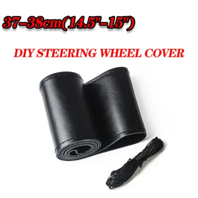 38cm 15" Steering Wheel Cover Genuine Faux Leather For KIA Carbon Fiber + Black - Image 1 of 4