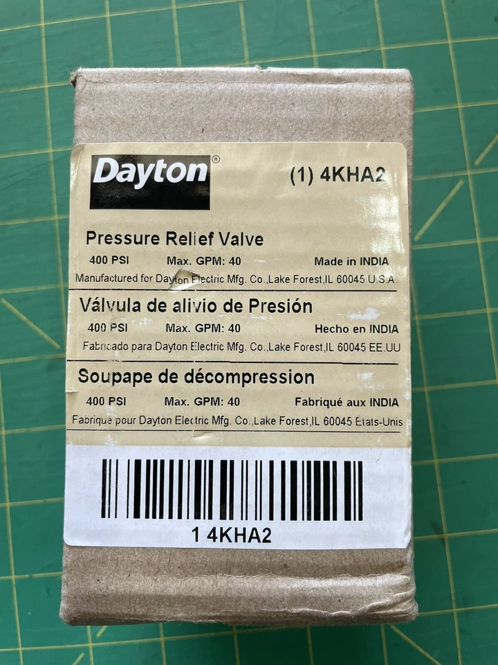 Dayton 4KHA2 Pressure Relief Valve, 40 Gpm, 400 PSI, 1 Npt X 3/4 Npt - Image 1 of 1
