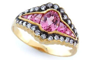 9ct Solid Gold Pink Tourmaline & Diamond Women's Ring R32 Custom - Foto 1 di 1