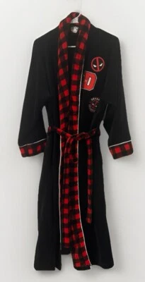 Marvel Deadpool Adulto Mediano Rojo + Negro Felpa Bata a Cuadros con Parches Bordados Foto 1 de 4