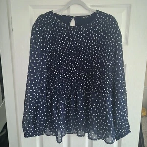 BNWT SIMPLYBE NAVY AND WHITE POLKA DOT PEPLUM BLOUSE SIZE 22 - Picture 1 of 1
