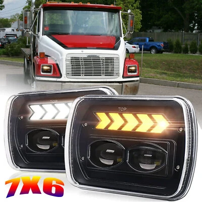 Pair 7x6" LED Headlights Halo For International 7400 Freightliner FL60 FL70 FL80 - Image 1 of 4