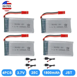 4Pcs 3.7V 1800mah Lipo Battery 25C JST Plug USB Charger for RC Drone Battery USA - Picture 1 of 9