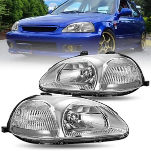Chrome Headlights Assembly Headlamps L+R For 1996-1998 Honda Civic EK EJ - Foto 1 di 7
