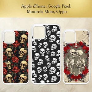 Skulls White Black Red Roses Gothic Apple Phone Case iPhone Motorola Pixel - Picture 1 of 4