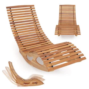 Outdoor Chaise Lounge with High Back Slatted Seat Stopper Outside Wood Rocker - Picture 1 of 10