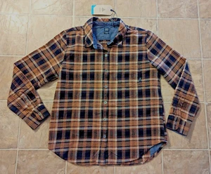 New  Prana women sz L Golden Canyon Flannel Shirt Org cotton brown black 4760 - Picture 1 of 3