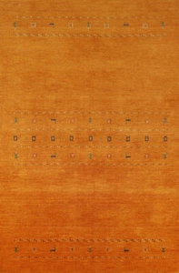 Orange Nomadic Wool Gabbeh Indien Area Rug 5x8 Handmade Carpet - Picture 1 of 18