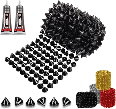 1 ярд шип для рукоделия Stude для одежды, черный шип гвоздики с клеем, конус Fla - Изображение 1 из 4