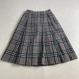 w2371 Burberry Skirt Nova Check Wool Pleated Gray Long Length BURBERRYS Size 11 - Picture 1 of 6
