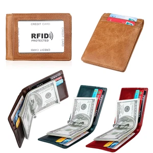 Mens Genuine Leather Small Wallet Slim Bifold Card Holder Men with Money Clip US - Picture 1 of 32
