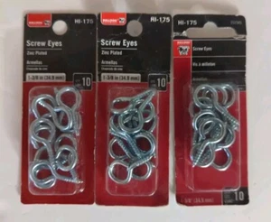 Lot of 3 Packs of 10 Bulldog Hardware HI-175 Screw Eyes 1-3/8" Zinc Plated - Picture 1 of 2