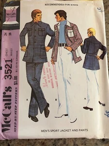 🦋 1973 McCALL'S #3521 - MEN'S RETRO SPORT JACKET & PANTS PATTERN CH34" FF - Picture 1 of 2
