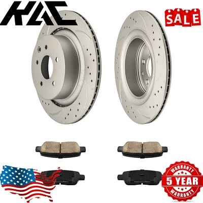 For INFINITI G35 2007-2008 G37 2008-2013 Rear Disc Drilled Rotors & Brake Pads  - Image 1 of 4