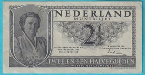 1949 Niederlande 2 1/2 Gulden Juliana Schein P-73 3LY002279 - Bild 1 von 2