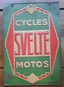 Altes doppelseitiges Blechschild CYCLES SVELTE MOTOS Reifen Fahrrad Garage 49x34cm - Bild 1 von 11