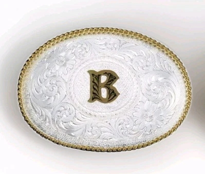 Montana Silversmiths Initial B Silver Engraved Gold Trim Western Belt Buckle New - Image 1 of 4