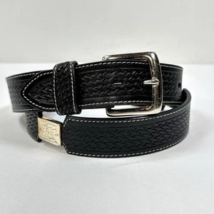 3D Belt Co. Mens Black Tooled Leather Belt Floral Accents Conchos Sz 36 FLAW!! - Picture 1 of 16