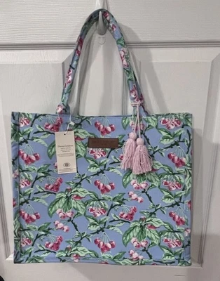 Laura Ashley Canvas Tote Bag Cornflower Cherries Cottagecore Boho Floral NWT - Image 1 of 4