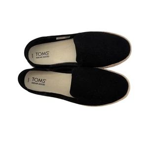 TOMS Black Suede Espadrille Flats Slip On Shoes Women US Size 9 - Picture 1 of 6