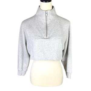 Lovers + Friends XS Gray Half Zip Up Long Sleeve Cropped Pullover Sweatshirt Top - Picture 1 of 11