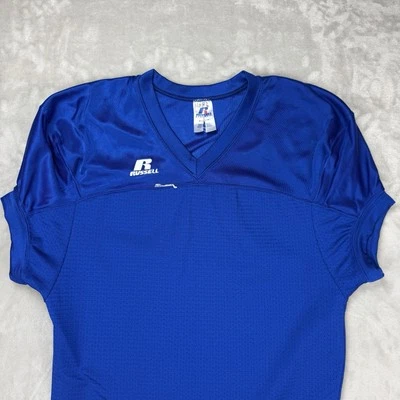 Camiseta deportiva de fútbol en blanco Russell Athletic de colección años 90 talla mediana azul deportes en el campo Foto 1 de 4