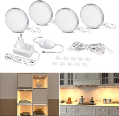 Luce LED Sottopensile Cucina Dimmerabile, 4 Pezzi Luci per Vetrina Con Filo, Far - Immagine 1 di 4