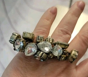Anello Doppio Dito Argento Cristalli Trasparenti Anello Nocche - Foto 1 di 5
