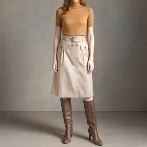 Burberry Trench Falda Beige Algodón Cintura Alta Cinturón Línea A Botones Dorados Talla M - Imagen 1 de 5