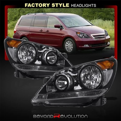 For 2005-2007 Honda Odyssey Black OE Style Clear Headlights Headlamps Set LH+RH - Image 1 of 4