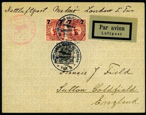 SUECIA 1929 PRIMER VUELO Malmö-Londres Correo Nocturno Luz Rojo "Luftpost Fran Malmo" - Imagen 1 de 1