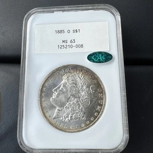 1885-O NGC white label morgan silver dollar. MS63. CAC sticker. - Picture 1 of 4