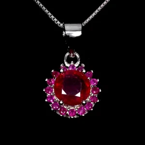 925 Sterling Silver Necklace Round Ruby 6mm Natural Gemstone Jewelry 18inches - Picture 1 of 13